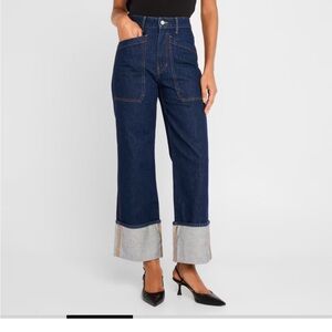 BNWT Veronica Beard Dark Blue Wide-Leg Cuffed Women’s Jeans